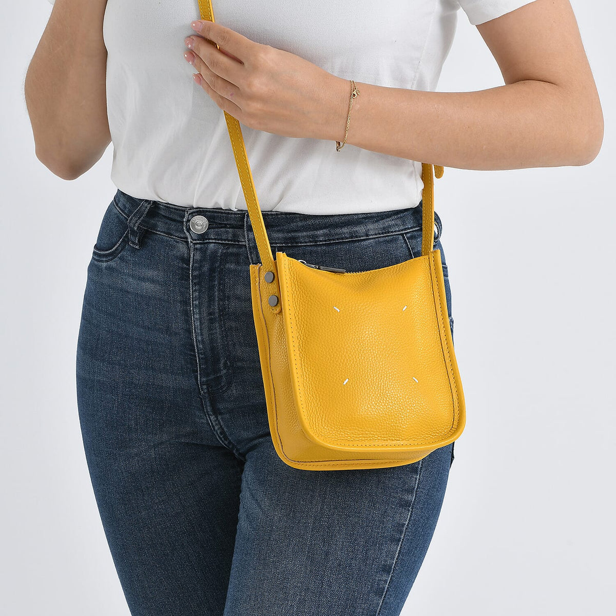 Genuine Leather Crossbody Bag - Yellow V32513548 4