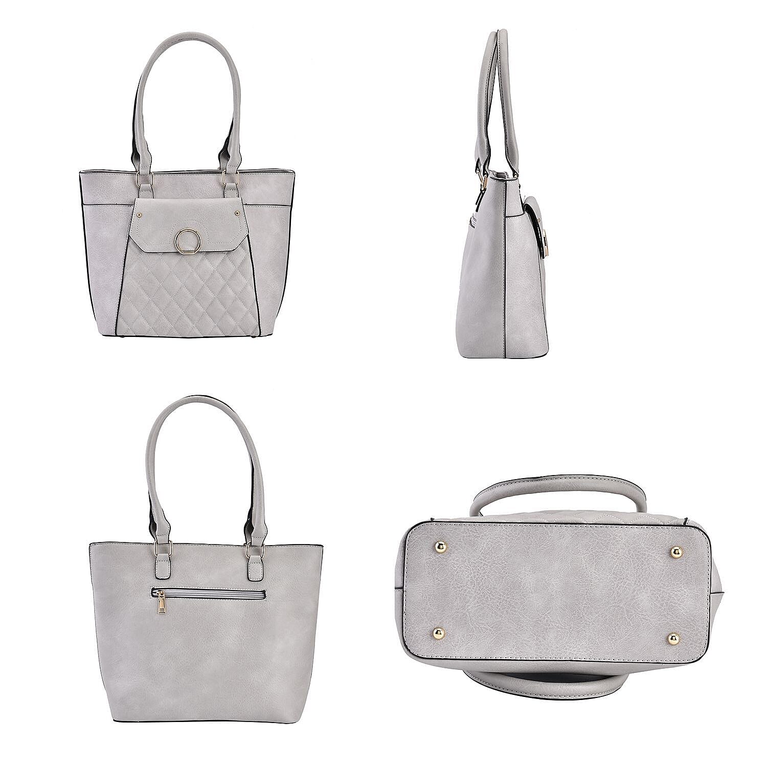 Elegant Tote Bag with Hand Drop - Light Grey 7210373 3