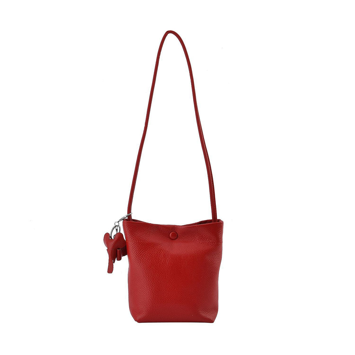Crossbody 100% Leather Bag with Long Strap and Elephant Keychain - Red 7303142 0