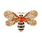 Multi Colour Austrian Crystal and Simulated Brown Topaz Enamelled Dragonfly Brooch in Yellow Gold Tone