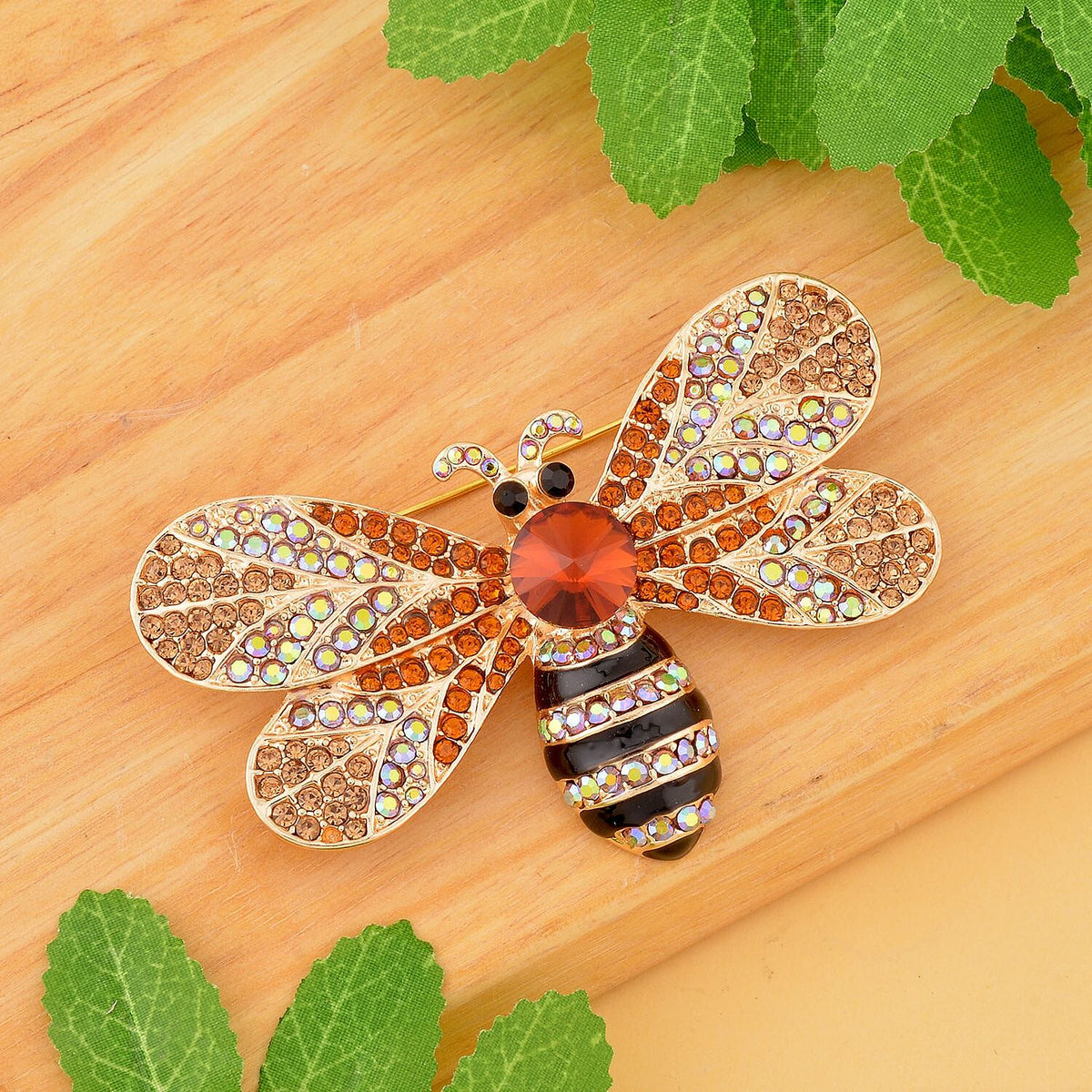 Multi Colour Austrian Crystal and Simulated Brown Topaz Enamelled Dragonfly Brooch in Yellow Gold Tone 7325710 1