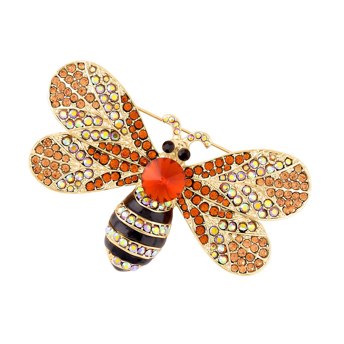 Multi Colour Austrian Crystal and Simulated Brown Topaz Enamelled Dragonfly Brooch in Yellow Gold Tone 7325710 2