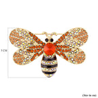 Multi Colour Austrian Crystal and Simulated Brown Topaz Enamelled Dragonfly Brooch in Yellow Gold Tone