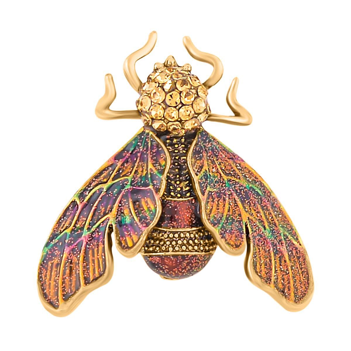Austrian Crystal Multi Colour Enamelled Fly With Leaf Brooch in Antique Gold Tone 7426733 5