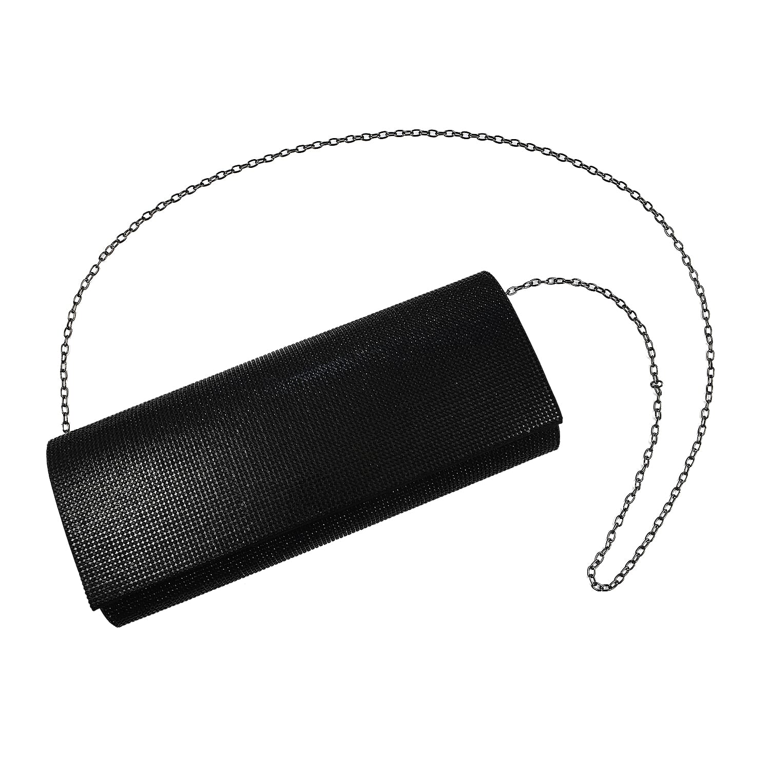 Crystal Clutch Bag with Exterior Pocket - Shoulder Strap - Black 7555536 0