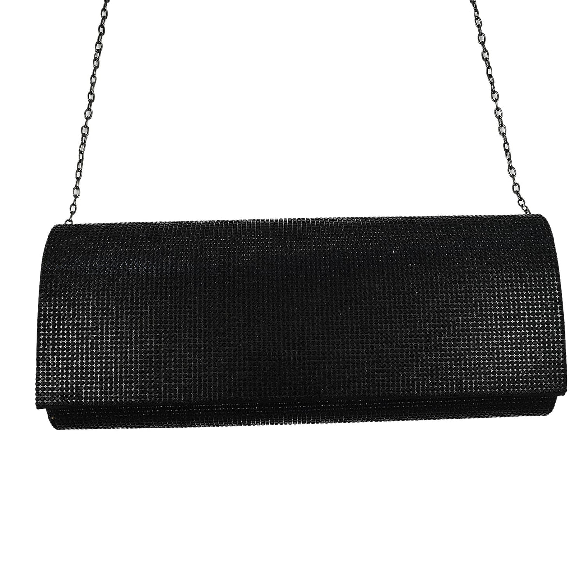 Crystal Clutch Bag with Exterior Pocket - Shoulder Strap - Black 7555536 1