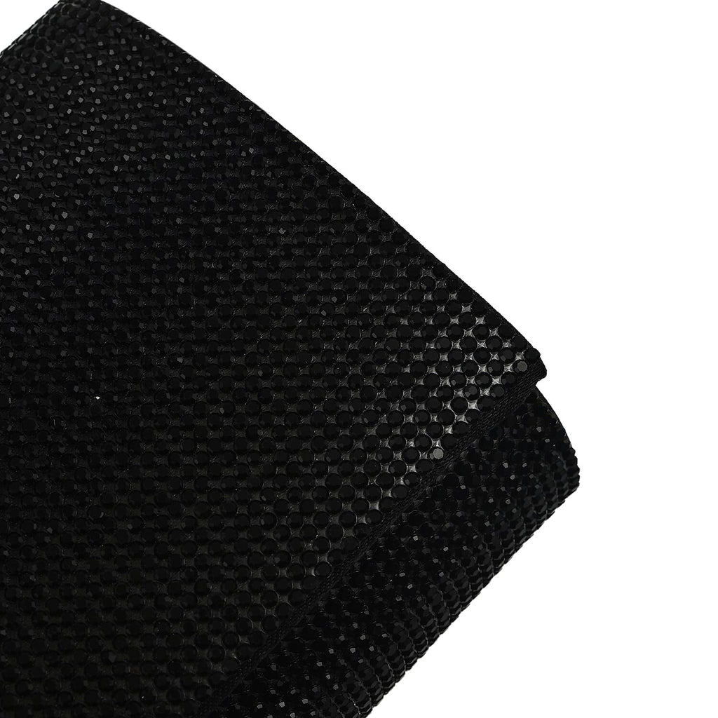 Crystal Clutch Bag with Exterior Pocket - Shoulder Strap - Black