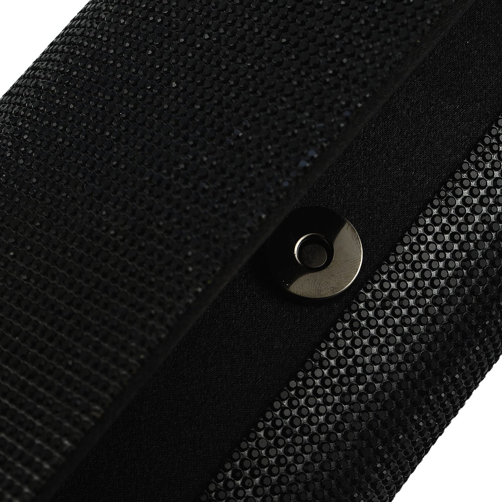 Crystal Clutch Bag with Exterior Pocket - Shoulder Strap - Black