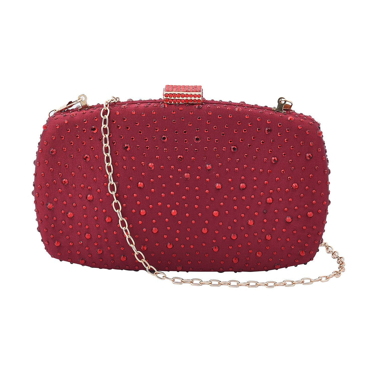 Crystal Decorative Clutch Bag with Long Chain Strap - Red 7597597 0