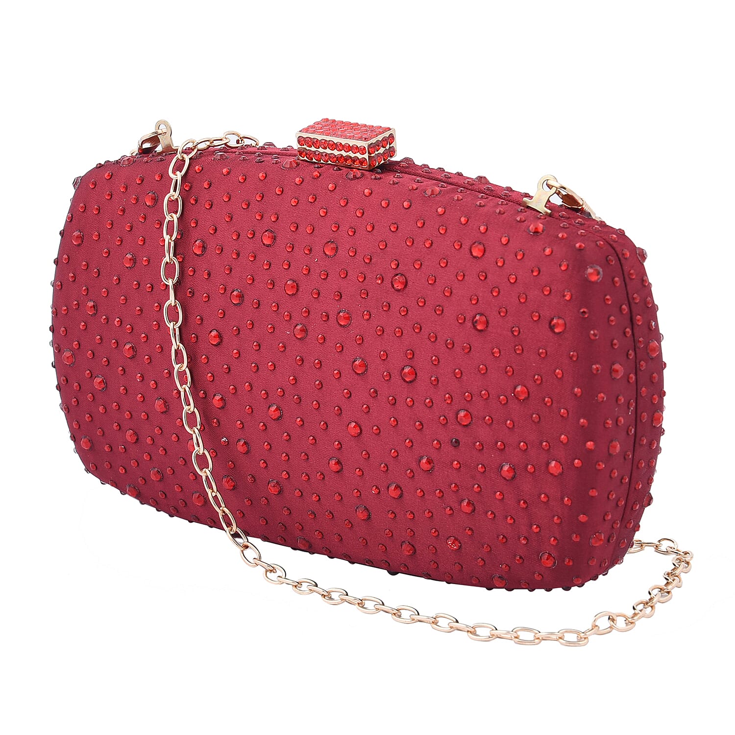 Crystal Decorative Clutch Bag with Long Chain Strap - Red 7597597 2