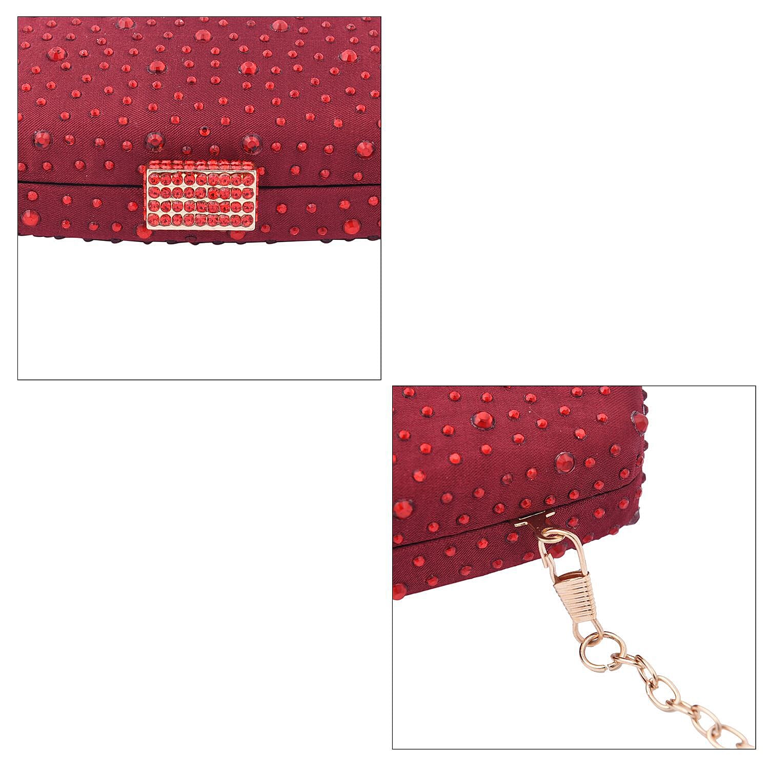 Crystal Decorative Clutch Bag with Long Chain Strap - Red 7597597 5