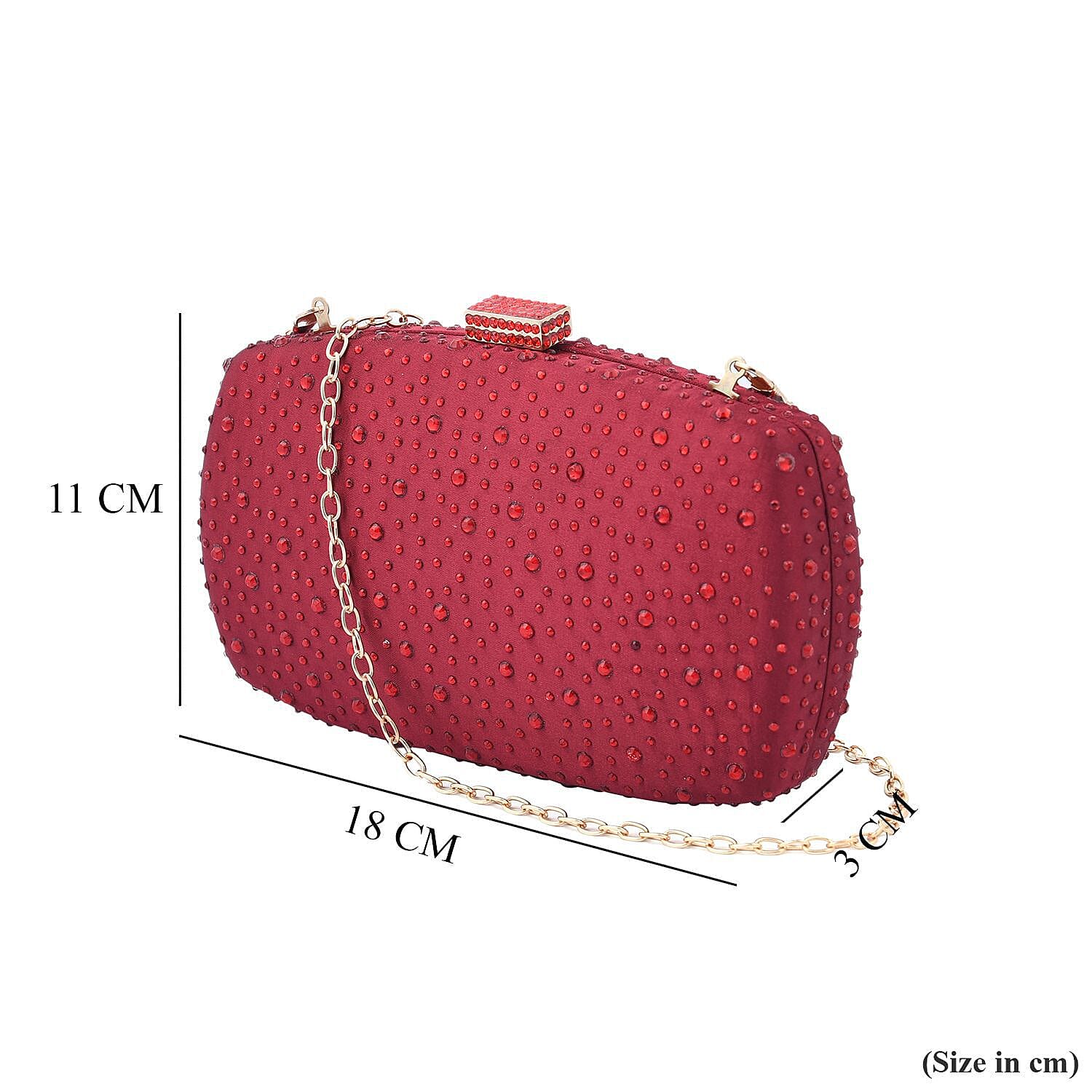 Crystal Decorative Clutch Bag with Long Chain Strap - Red 7597597 7