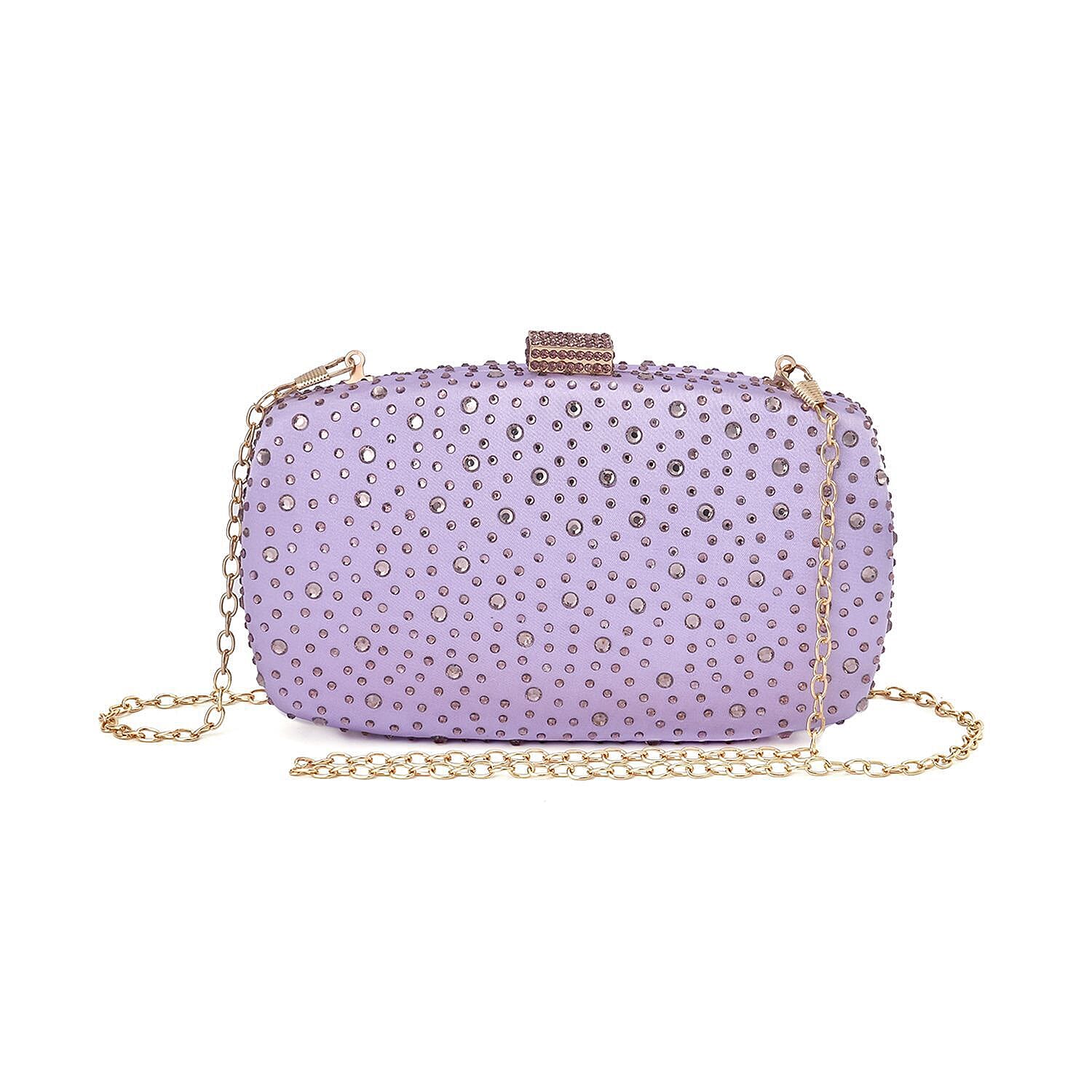 Crystal Decorative Clutch Bag with Long Chain Strap - Lilac 7063202 0