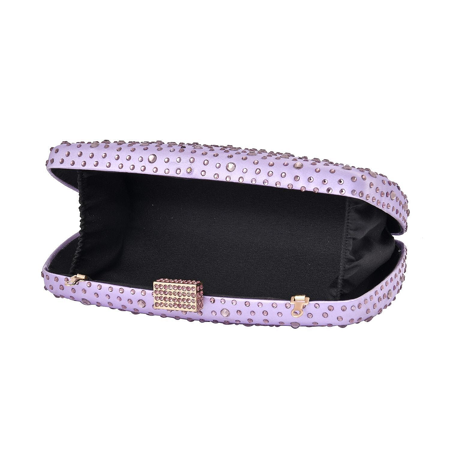 Crystal Decorative Clutch Bag with Long Chain Strap - Lilac 7063202 4
