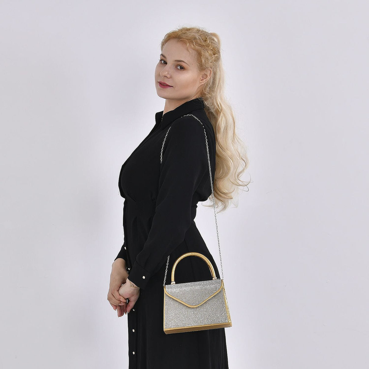 Crystal Embellished Handheld Bag with Sling Strap 7848406 2