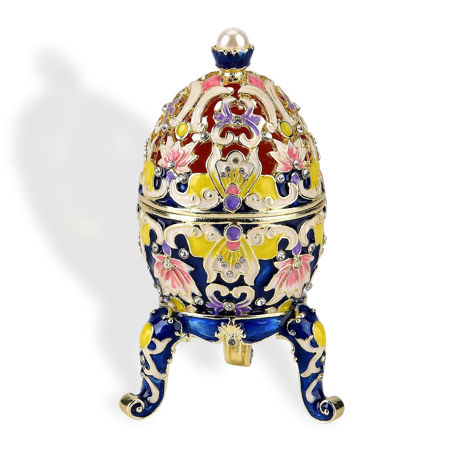 Crystal Enamelled Egg Trinket Box (12x7cm) - Blue &amp; Multicolour 8377747 0
