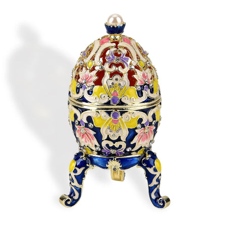 Crystal Enamelled Egg Trinket Box (12x7cm) - Blue &amp; Multicolour 8377747 1