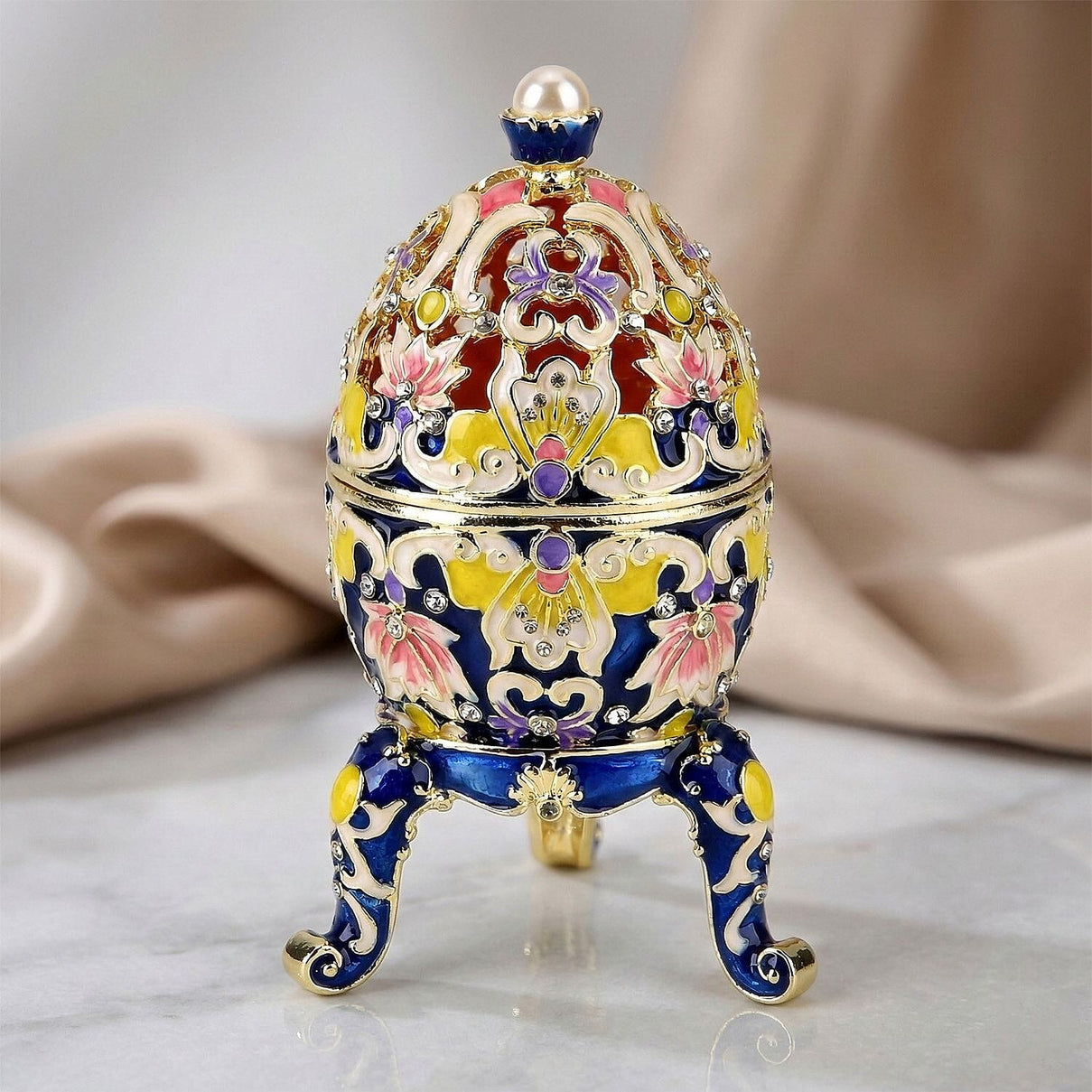 Crystal Enamelled Egg Trinket Box (12x7cm) - Blue &amp; Multicolour 8377747 2