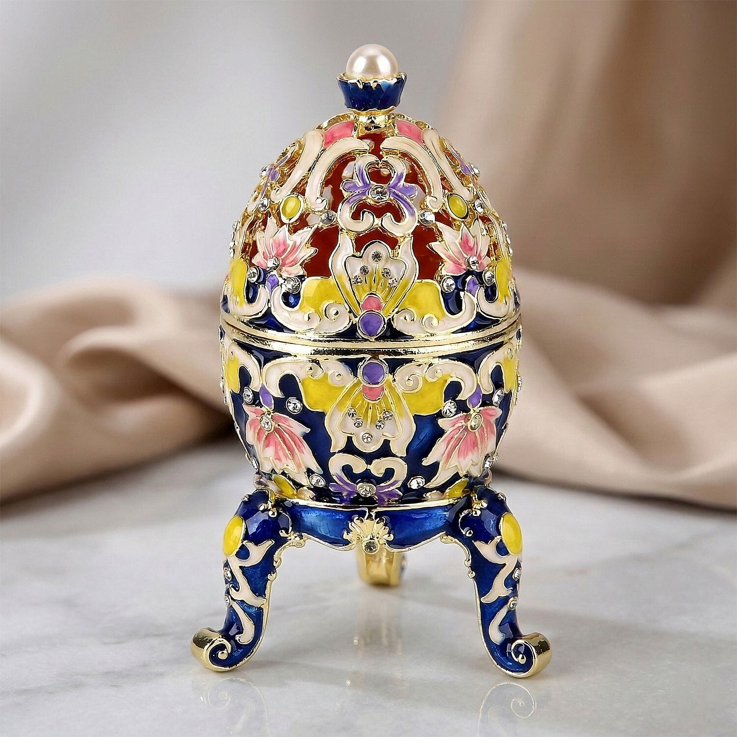 Crystal Enamelled Egg Trinket Box (12x7cm) - Blue &amp; Multicolour 8377747 2