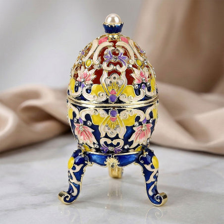 Crystal Enamelled Egg Trinket Box (12x7cm) - Blue &amp; Multicolour 8377747 2