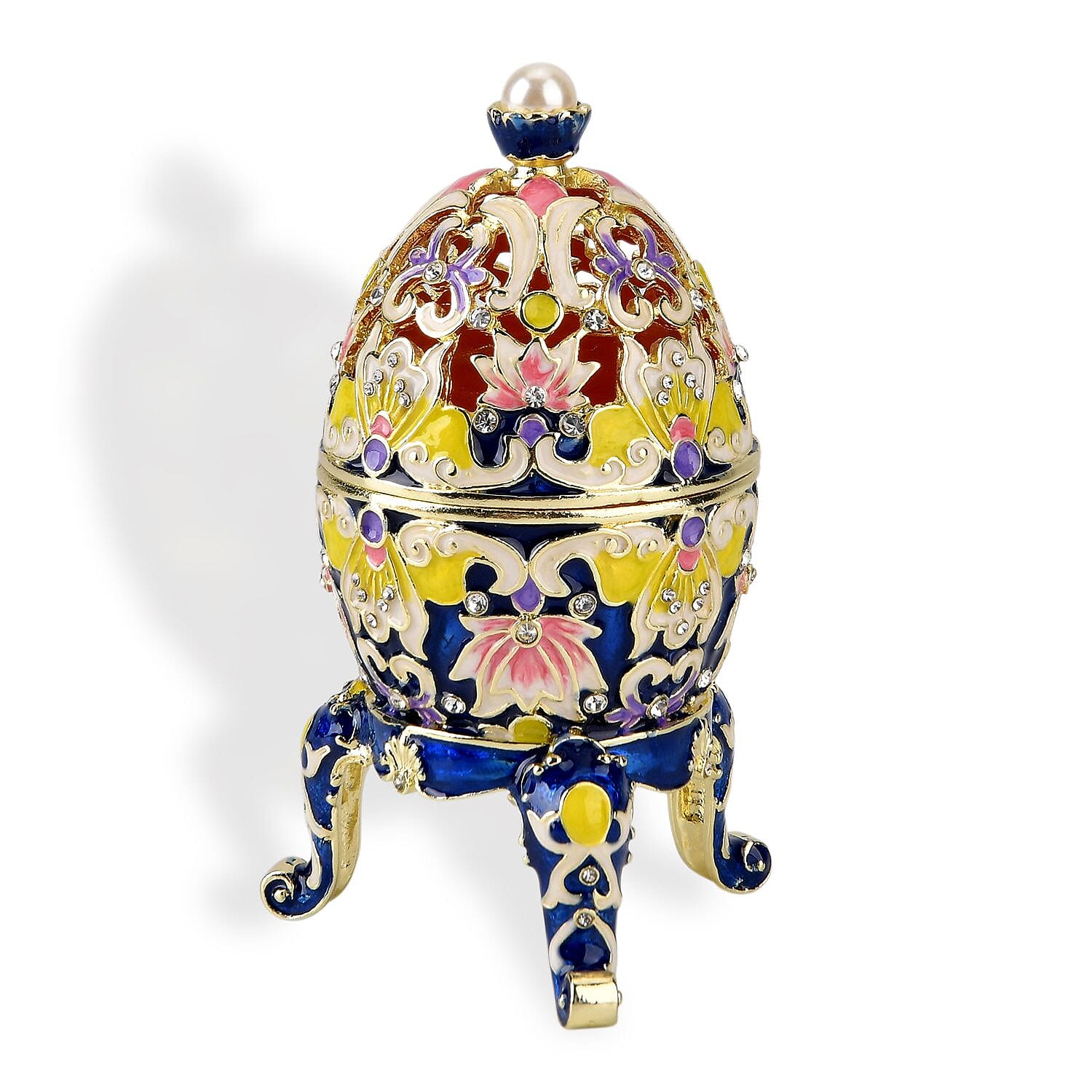 Crystal Enamelled Egg Trinket Box (12x7cm) - Blue &amp; Multicolour 8377747 3