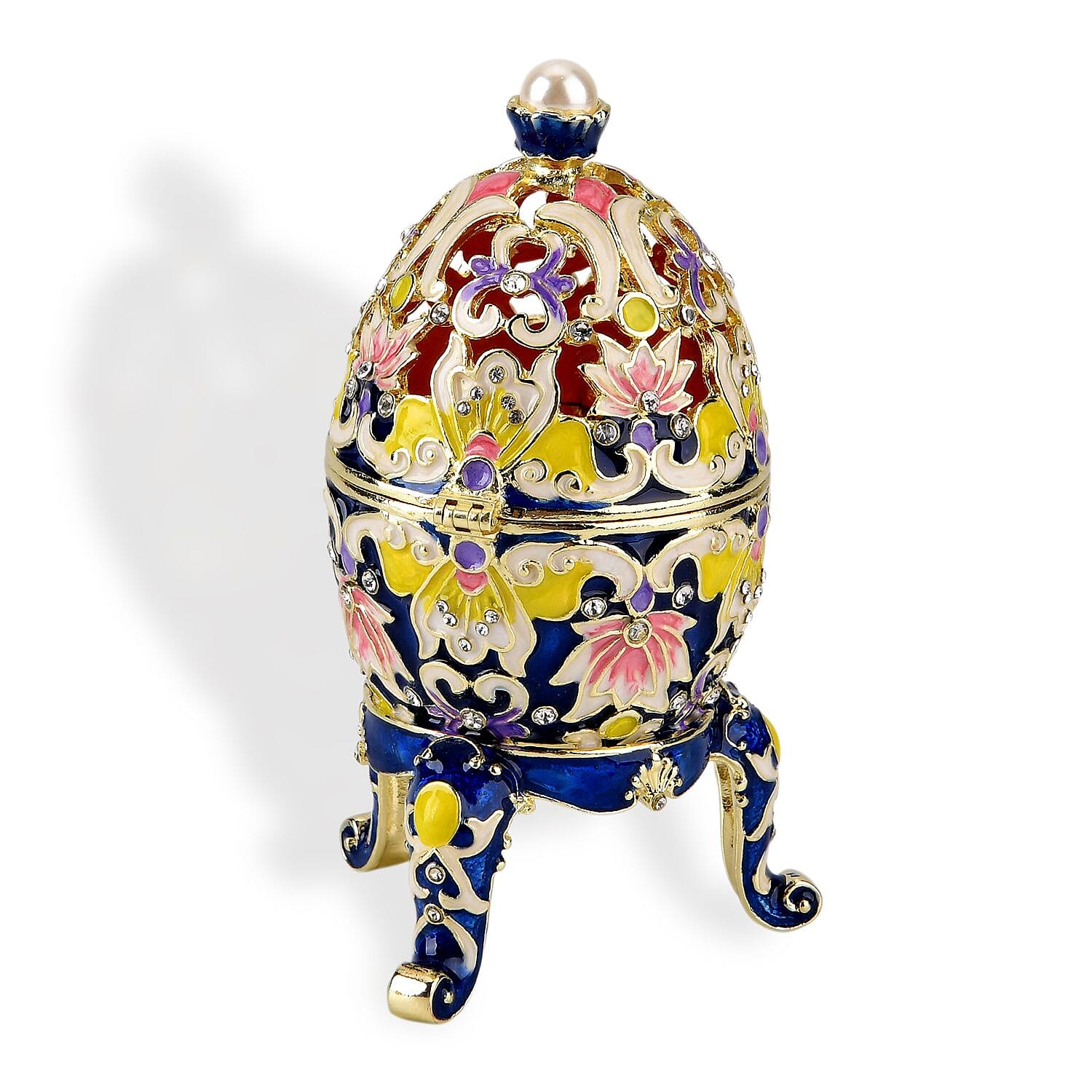Crystal Enamelled Egg Trinket Box (12x7cm) - Blue &amp; Multicolour 8377747 4