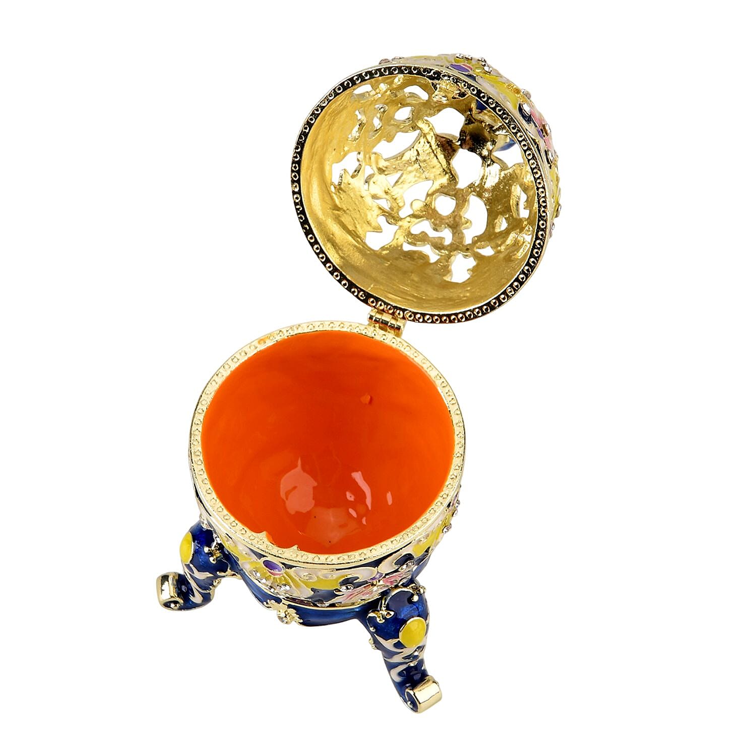 Crystal Enamelled Egg Trinket Box (12x7cm) - Blue &amp; Multicolour 8377747 5