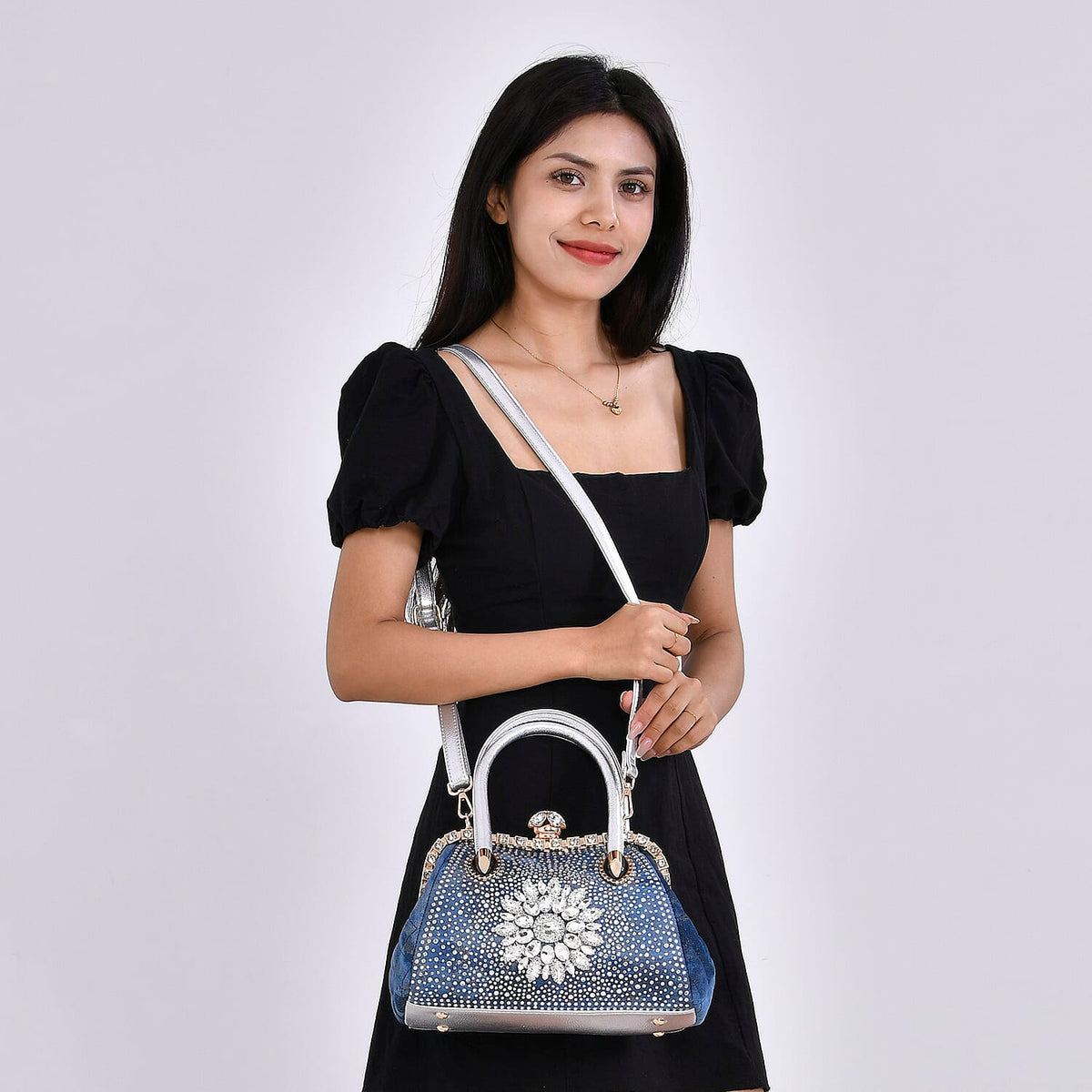 Classic Crystal Embellished Crossbody Bag (Size 28x14x20 cm) - Blue 7854810 3