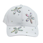 Crystal Floral Pattern Cap (One Size) - White