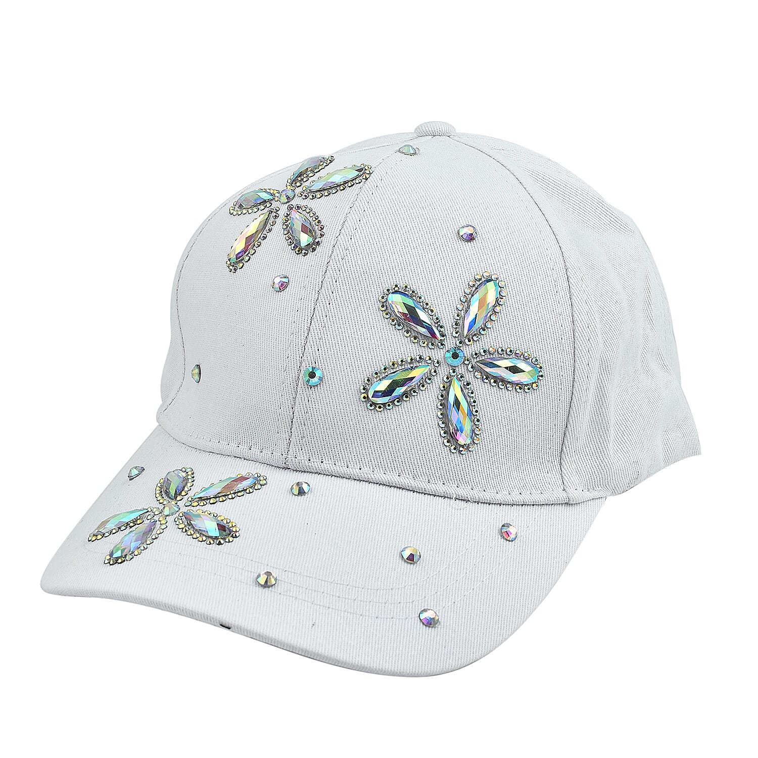 Crystal Floral Pattern Cap (One Size) - White 7554050 1