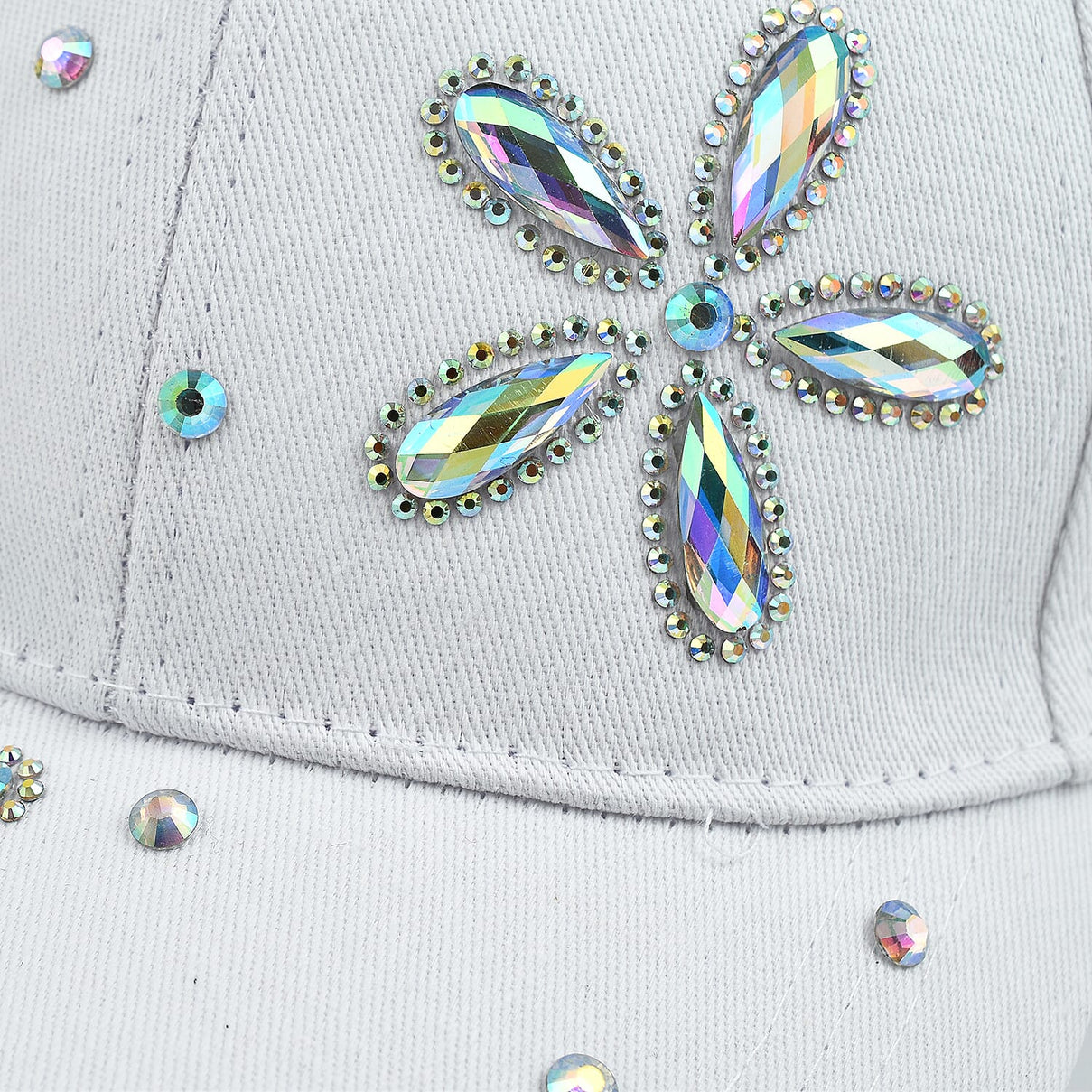 Crystal Floral Pattern Cap (One Size) - White 7554050 3