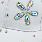 Crystal Floral Pattern Cap (One Size) - White