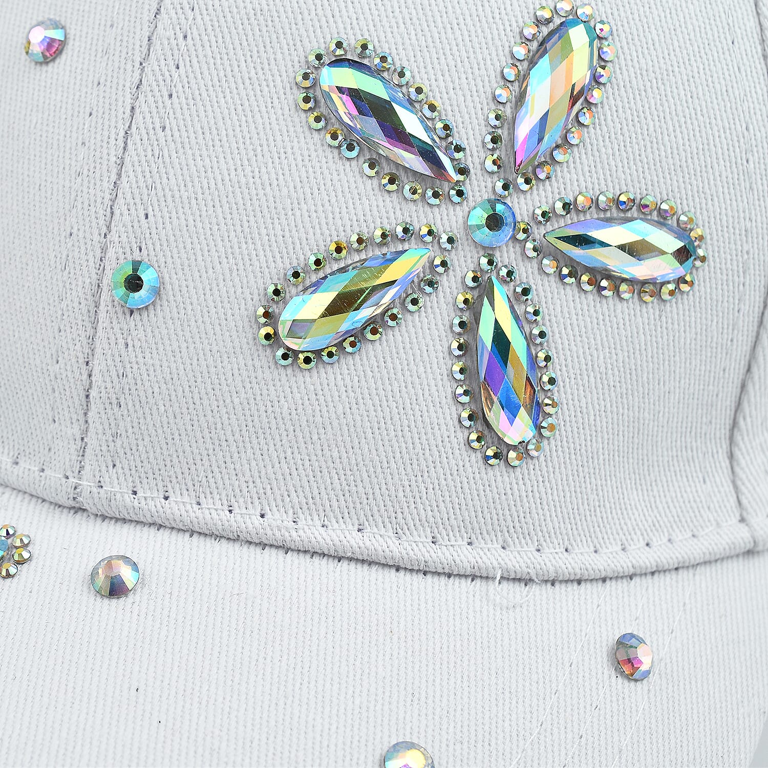 Crystal Floral Pattern Cap (One Size) - White 7554050 3