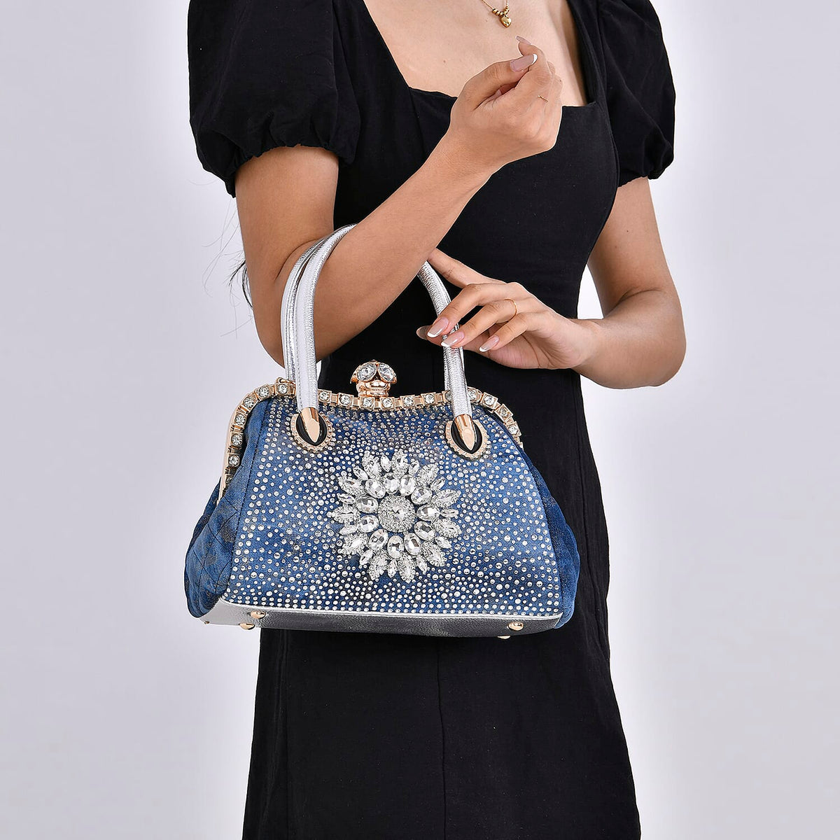 Classic Crystal Embellished Crossbody Bag (Size 28x14x20 cm) - Blue 7854810 6