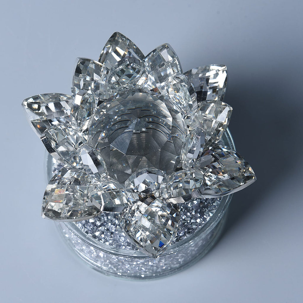 Crystal Lotus LED Light with Silver & Champagne Crystal Rotating Base (Size 11x9 Cm)