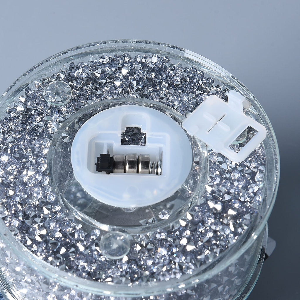 Crystal Lotus LED Light with Silver & Champagne Crystal Rotating Base (Size 11x9 Cm)