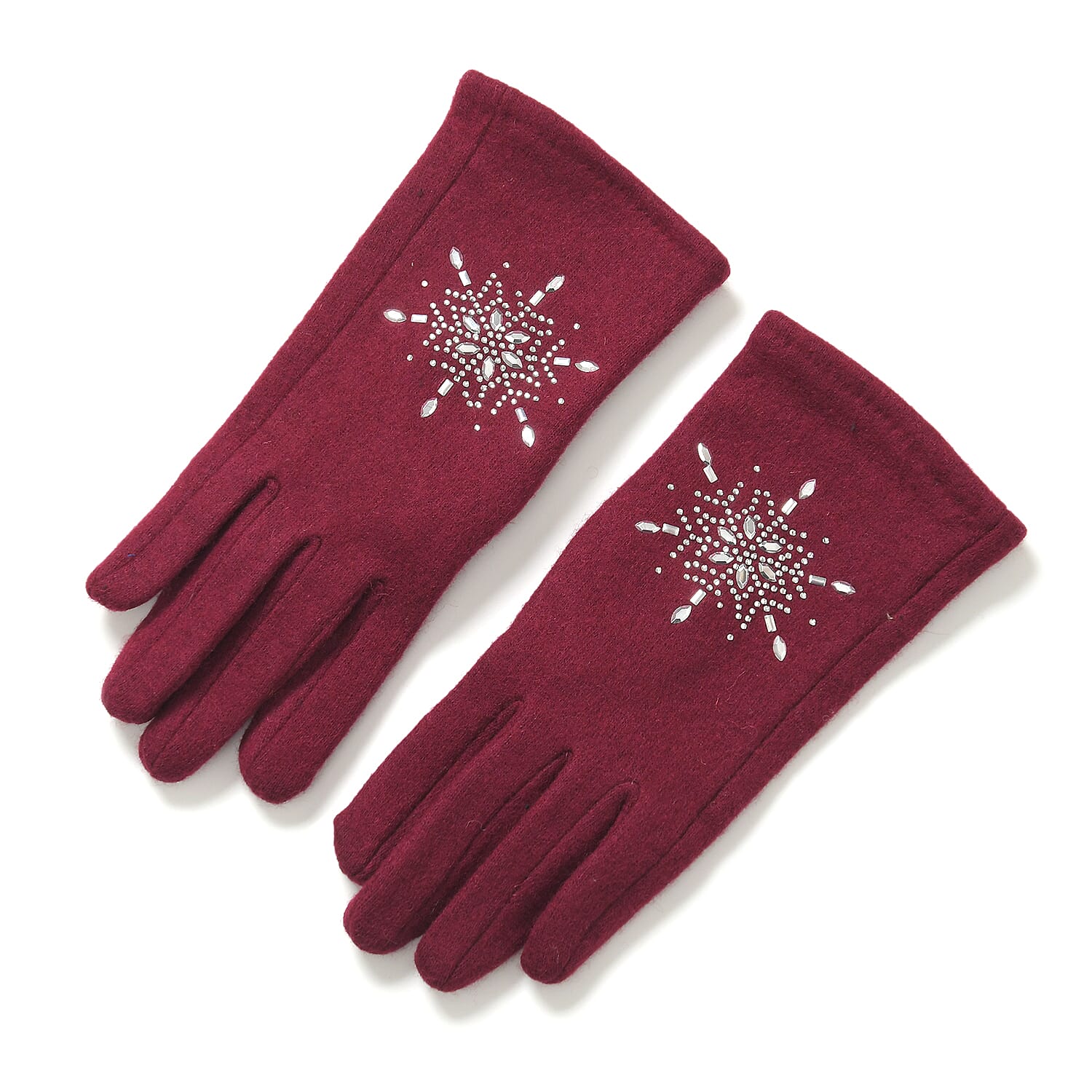 Crystal Snowflake Beanie and Gloves Set - Wine Red 7850688 19