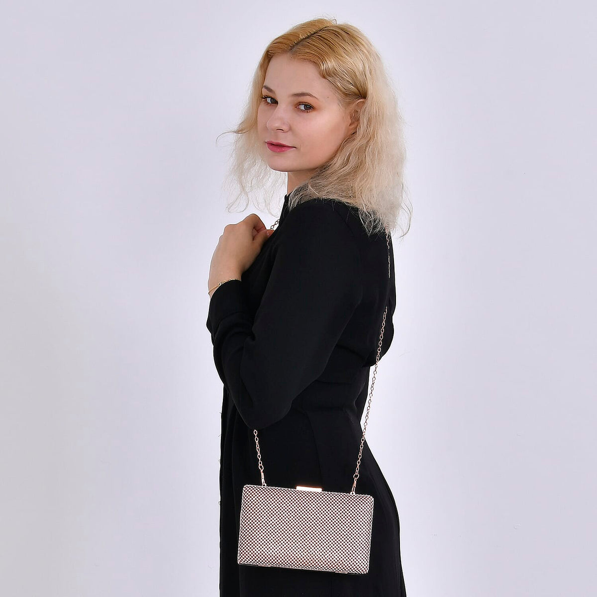 Women's Crystal Evening Accessory Set â€“ Rhinestone Clutch Bag with Bracelet and Dangling Earrings V32637840 1