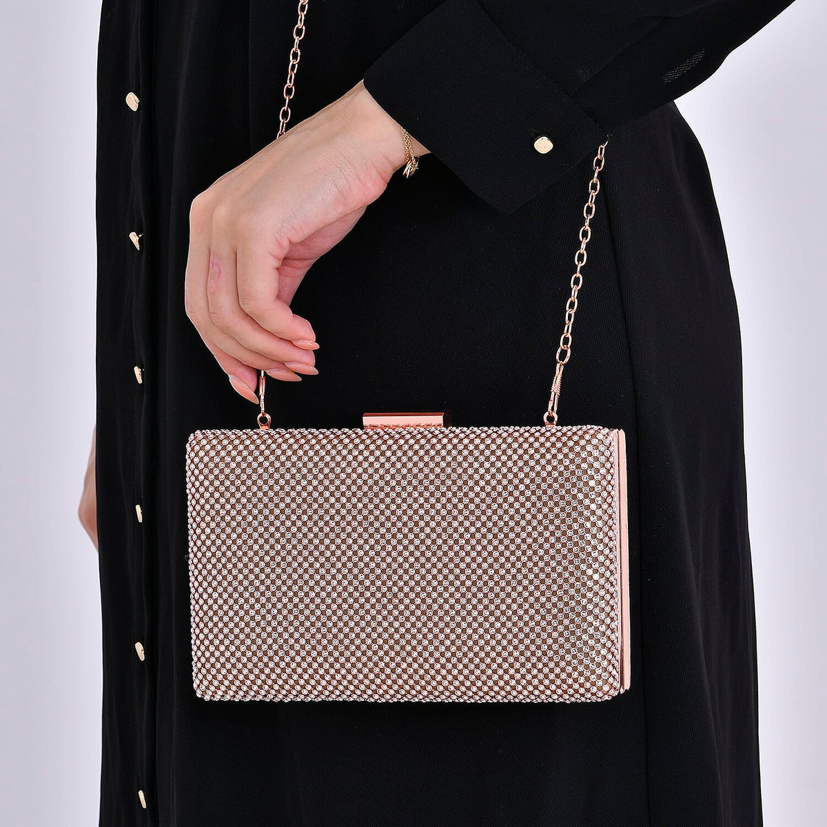 Women's Crystal Evening Accessory Set â€“ Rhinestone Clutch Bag with Bracelet and Dangling Earrings V32637840 2