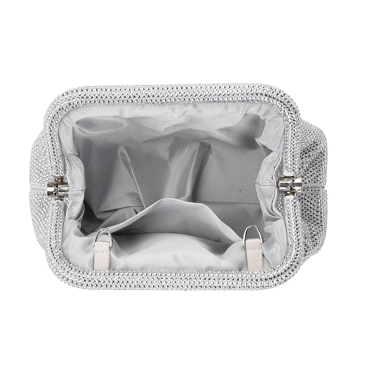Crystal Embellished Pouch Clutch Bag with Silver Chain Strap - Silver 8036749 5