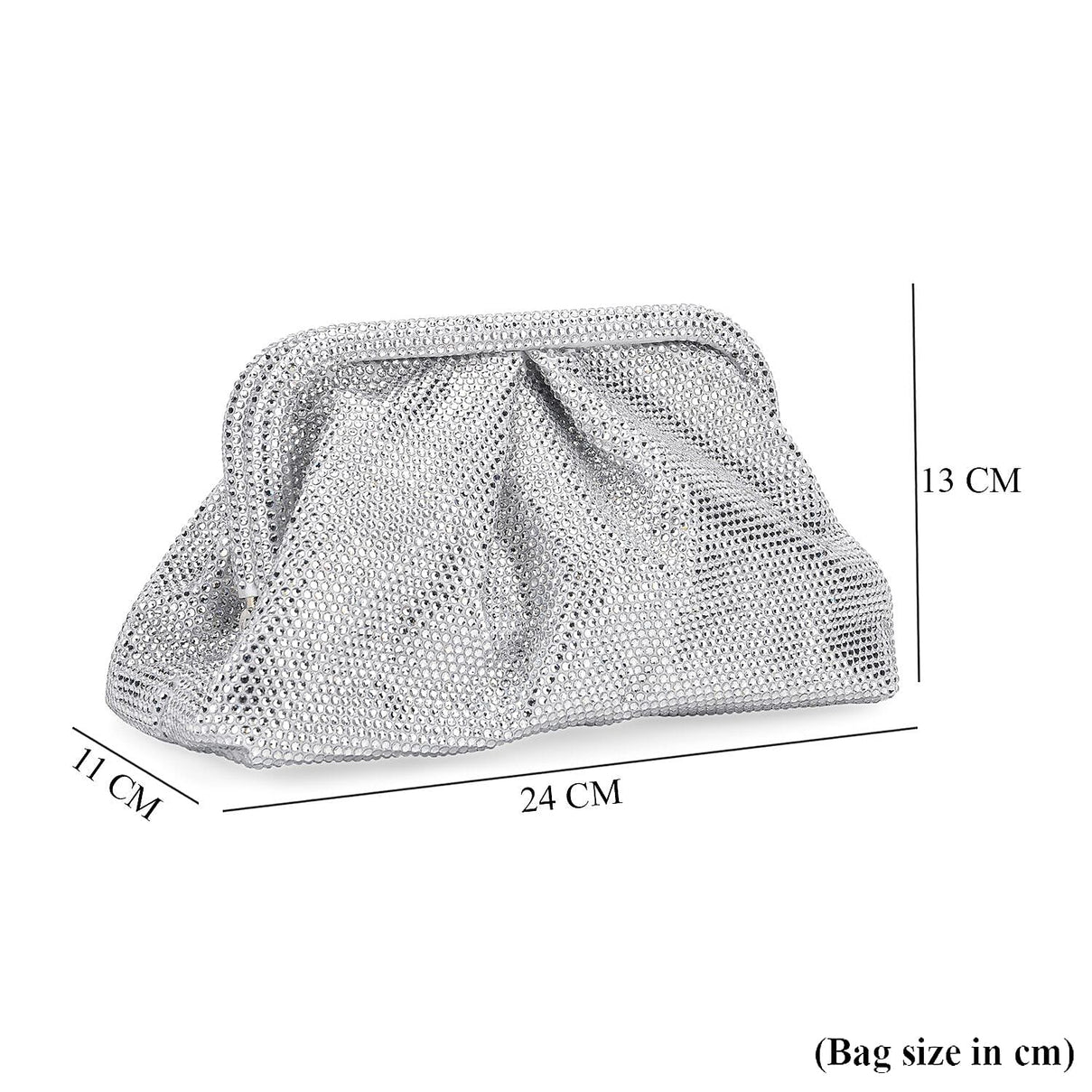 Crystal Embellished Pouch Clutch Bag with Silver Chain Strap - Silver 8036749 6