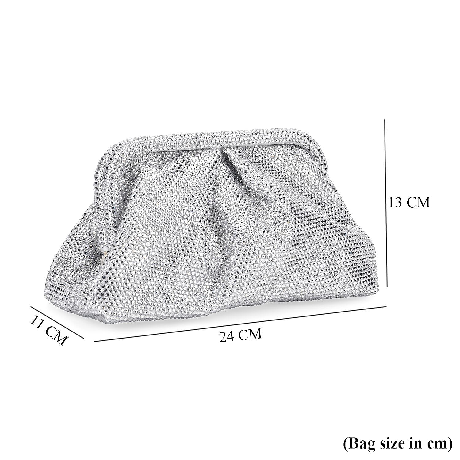 Crystal Embellished Pouch Clutch Bag with Silver Chain Strap - Silver 8036749 6