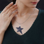 Blue Sandstone Star Pendant with Chain (Size - 20) in Silver Tone