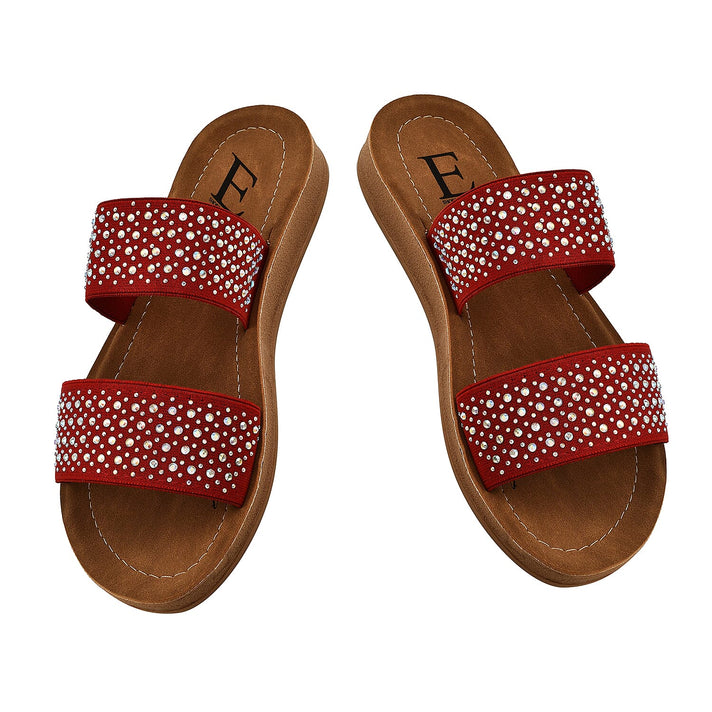 Crystal Studded Ladies Sliders - Monza Red 7168866 1