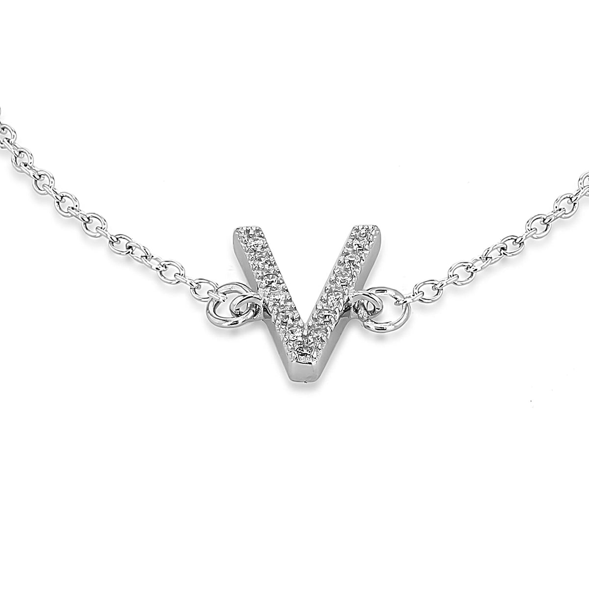V Initial Bracelet 7.5 Inch in Sterling Silver Rhodium Plated Cubic Zirconia 8.5mm x 11mm 7389111 2
