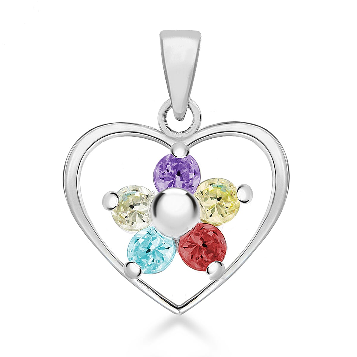 Sterling Silver Multi Colour Cubic Zirconia Heart Pendant 7753949 0