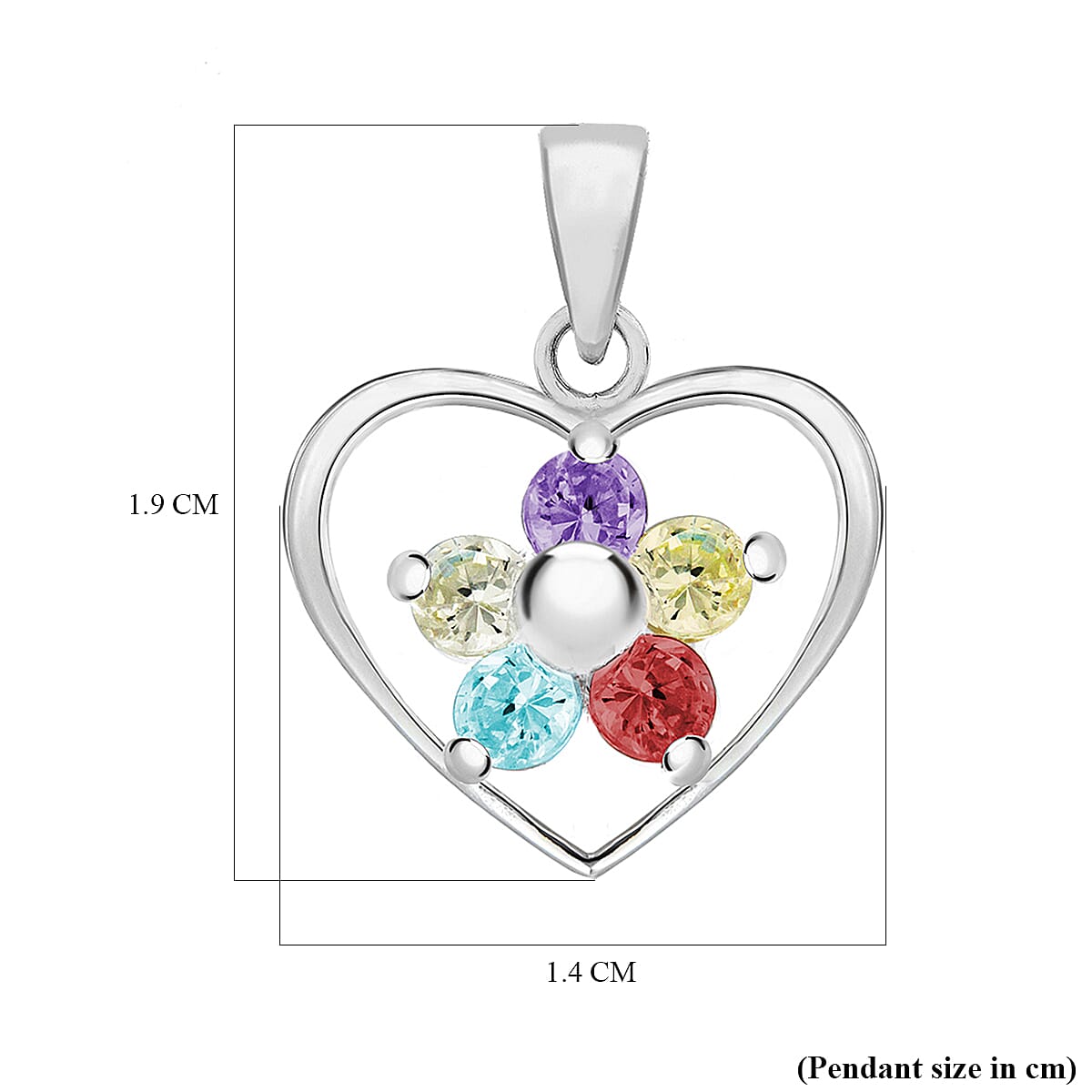 Sterling Silver Multi Colour Cubic Zirconia Heart Pendant 7753949 1