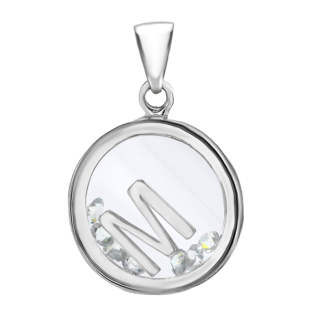 M Initial Floating Case Pendant in Sterling Silver Cubic Zirconia 14mm x 22mm 7387486 0