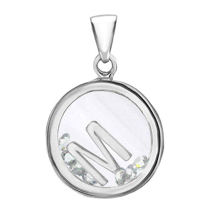M Initial Floating Case Pendant in Sterling Silver Cubic Zirconia 14mm x 22mm 7387486 1