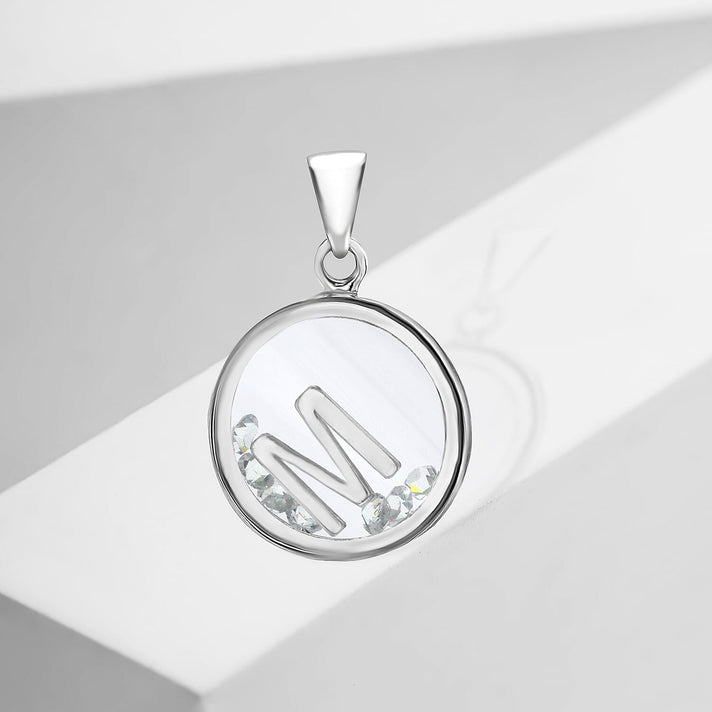 M Initial Floating Case Pendant in Sterling Silver Cubic Zirconia 14mm x 22mm 7387486 2